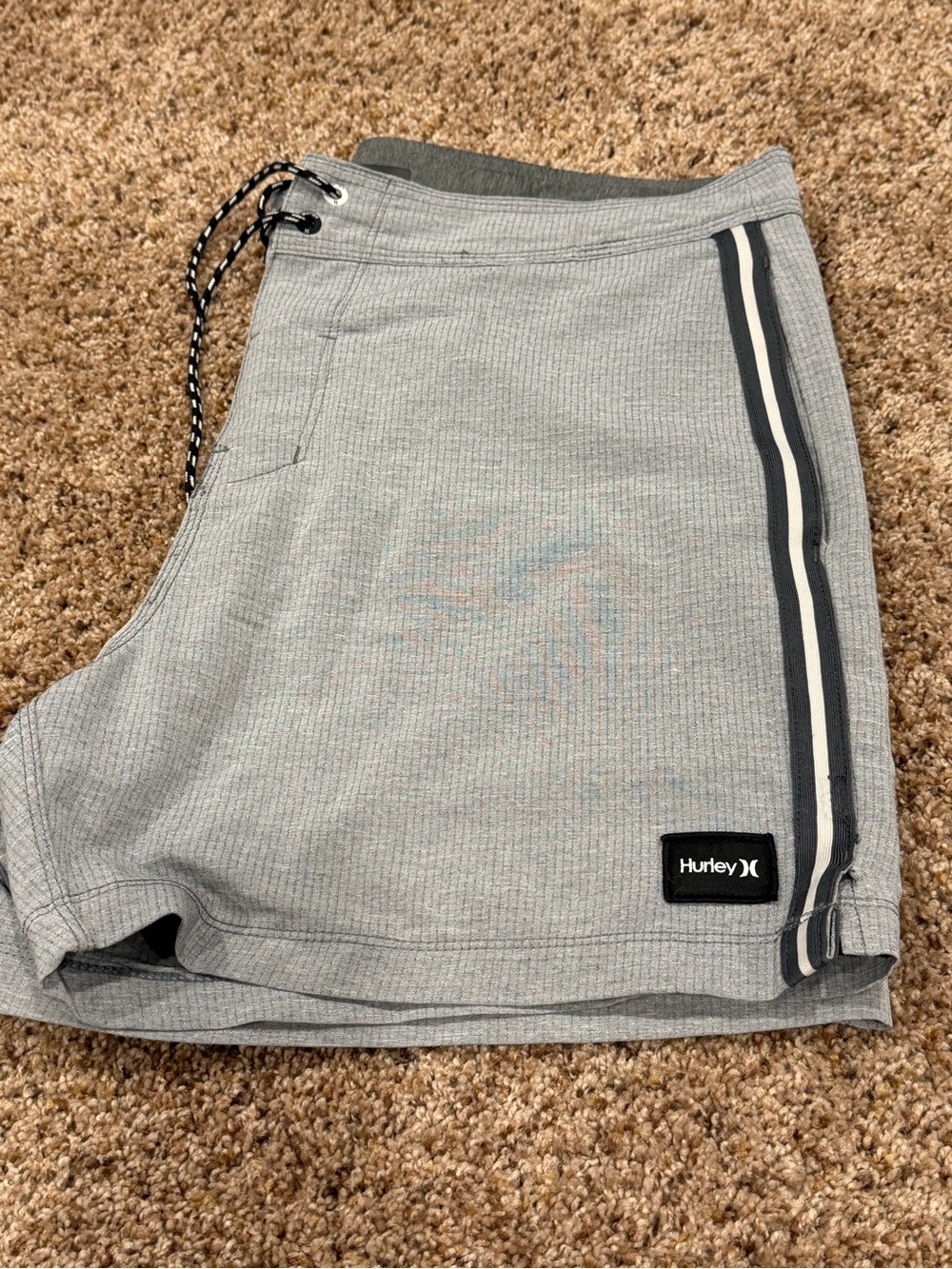 Hurley Light Gray Athletic Shorts with Black & White Side Stripes